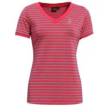 【hilltop山頂鳥】女款吸濕快乾短袖T恤S04FE3-M粉/麻灰條紋