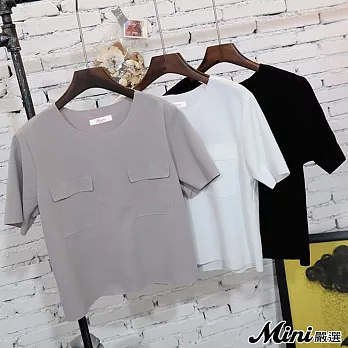 上衣 短版雪紡雙口袋短袖上衣 三色-Mini嚴選-FREE(黑色)