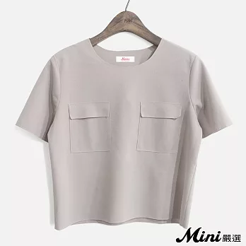 上衣 短版雪紡雙口袋短袖上衣 三色-Mini嚴選-FREE(藕色)