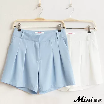 短褲 雪紡抓摺百搭闊腿褲 二色-Mini嚴選-L(白色)