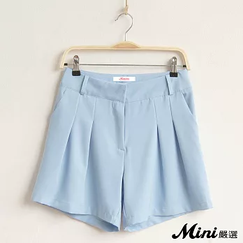 短褲 雪紡抓摺百搭闊腿褲 二色-Mini嚴選-M(藍色)