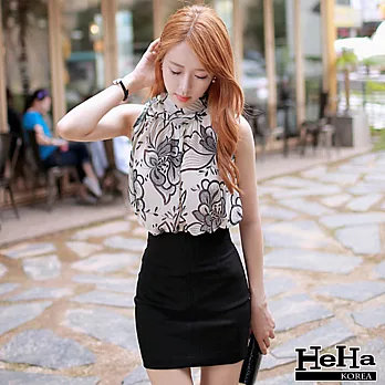 雪紡 雪紡無袖露肩性感綁帶上衣-HeHa-S*