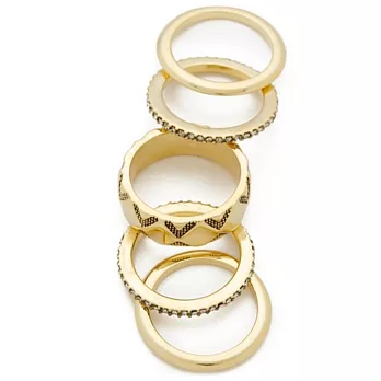 House of Harlow 1960 時尚寬版細版混搭 金色鑲鑽五環戒 美規7號