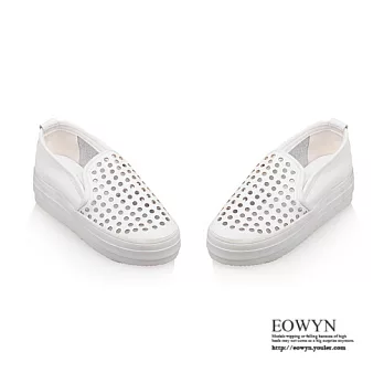EOWYN.性感時尚顯瘦獨特設計新款鏤空圓頭休閒百搭舒適平底包鞋EMD00963-66/2色/34-39碼現貨+預購白色34