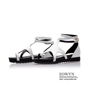 EOWYN.休閒時尚小清新百搭腳腕綁帶金屬裝飾星星舒適平底羅馬涼鞋EMD00972-94/1色/34-39碼現貨+預購白色34