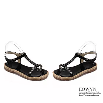EOWYN.歐美時尚獨特設計新款甜美糖果色釦環鉚釘舒適平底涼鞋EMD00976-63/5色/34-39碼現貨+預購黑色34