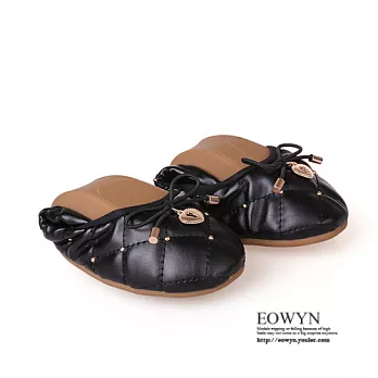 EOWYN.歐美時尚金屬甜美蝴蝶結牛筋平底軟底鞋學生鞋包鞋福樂鞋芭蕾舞鞋娃娃鞋EMD00994-79/3色/34-39碼現貨+預購黑色34