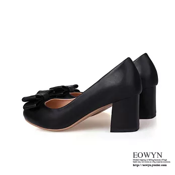 EOWYN.歐美時尚甜美蝴蝶結圓頭百搭粗跟包鞋/娃娃鞋EMD00996-86/4色/34-39碼現貨+預購黑色34
