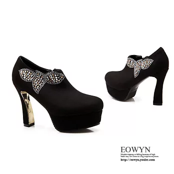 EOWYN.歐美時尚個性新款拉鏈奢華水鑽圓頭磨砂百搭粗跟異形跟包鞋/裸靴EMD01042-75/3色/34-39碼現貨+預購黑色35