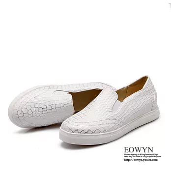 EOWYN.2015夏季韓版新品休閒圓頭鬆緊石頭紋舒適平底包鞋/懶人鞋EMD01038-58/2色/34-39碼現貨+預購白色34