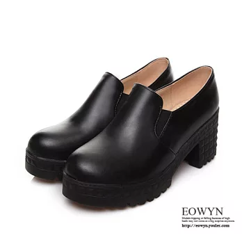 EOWYN.日韓系時尚舒適簡約休閒圓頭百搭高粗跟涼鞋EMD01092-76/2色/34-39碼現貨+預購黑色34