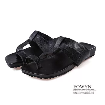 EOWYN.韓系時尚百搭簡約舒適鏤空媽媽鞋獨家軟底真皮夾趾涼拖鞋EMD01141-83/3色/34-39碼現貨+預購黑色35