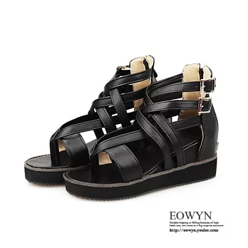 EOWYN.時尚韓版新款百搭交叉繞裸釦環甜美平底羅馬夾腳涼鞋EMD01143-73/3色/34-39碼現貨+預購黑色34