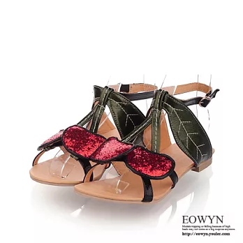 EOWYN.簡約歐美時尚復古仿真皮女鞋釦環鏤空拼色百搭平底涼鞋EMD01140-43/2色/34-39碼現貨+預購黑色34