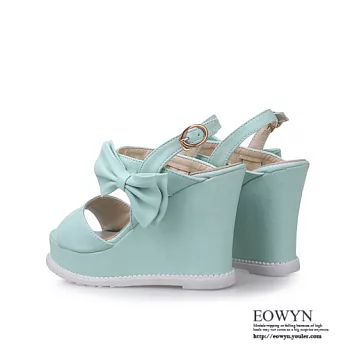 EOWYN.歐美街頭時尚韓版甜美可愛蝴蝶結釦環休閒坡跟厚底鬆糕涼鞋EMD01161-59/3色/34-39碼現貨+預購綠色34
