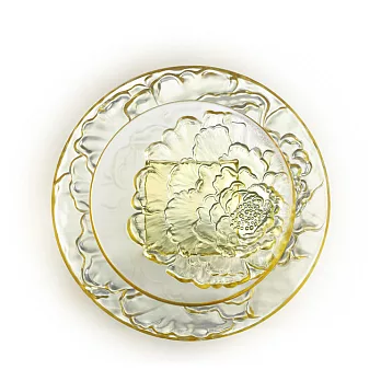 琉璃工房LIULI LIVING-天香靜舞牡丹系列-牡丹盤(大盤+中盤一組)單色-黃
