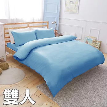 【eyah】雙人四件式精梳純棉被套床包組-純色灰藍色
