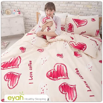 【eyah】雙人四件式精梳純棉兩用被床包組-LV咖啡戀曲-紅