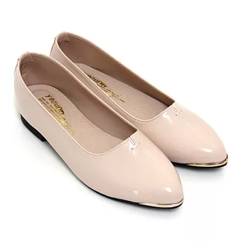 【Pretty】清新簡約金屬邊尖頭平底鞋22.5粉紅