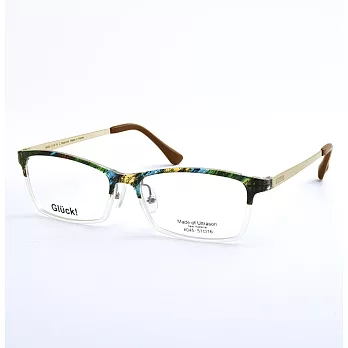 Gluck!繽紛耀眼 方框平光眼鏡 45-Peacock藍綠黃透明