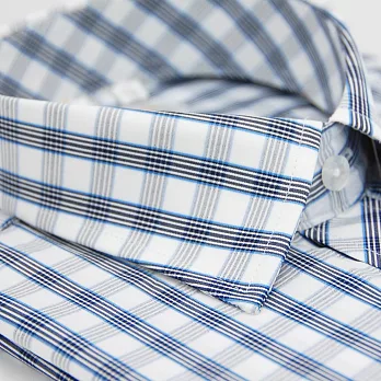 【金安德森】藍色格紋門襟斜紋短袖襯衫 15.5藍色