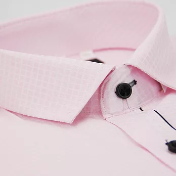 【金安德森】粉底白線格黑扣黑門襟鑲邊短袖襯衫16粉色