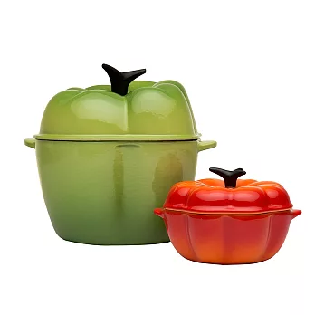 LE CREUSET-青椒造型鑄鐵鍋(棕櫚綠) + 南瓜造型瓷器烤盅