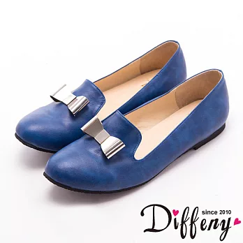 Diffeny 微甜魅力 MIT立體蝴蝶結飾扣樂福鞋-藍 23