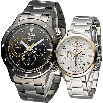 SEIKO 今生最愛計時時尚對錶 (V175-0DA0G)(7T92-0TC0KS)咖啡色米白色