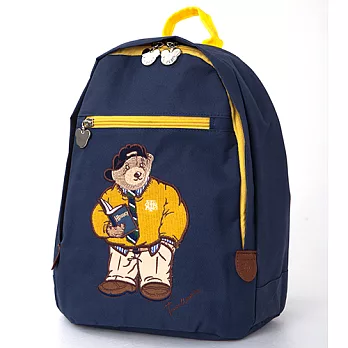 Funnny Kids 經典刺繡泰迪熊後背包 藍色泰迪
