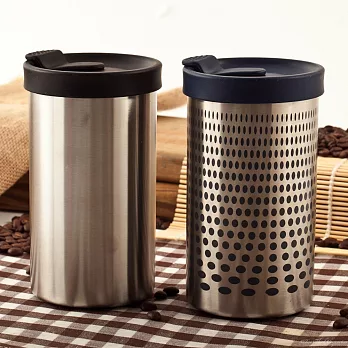 美國 presse by bobble 手沖咖啡保溫杯(杯子x2+咖啡匙x2+咖啡豆組合)_頂級精品咖啡豆一銀一不鏽鋼