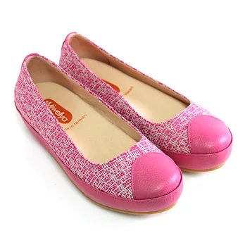 Green Phoenix真皮雙彩織法異材質拼接厚底休閒娃娃鞋35桃紅