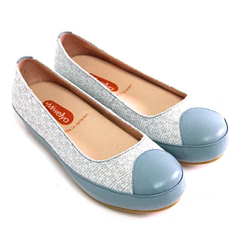 Green Phoenix真皮雙彩織法異材質拼接厚底休閒娃娃鞋35淺藍