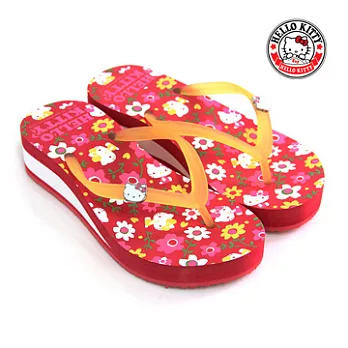 HELLO KITTY 田園花朵凱蒂貓印花夾腳拖鞋38紅色