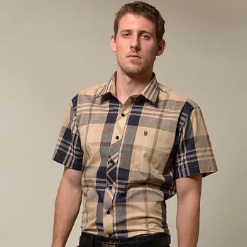 【金安德森】經典特大格窄版短袖襯衫15藍色