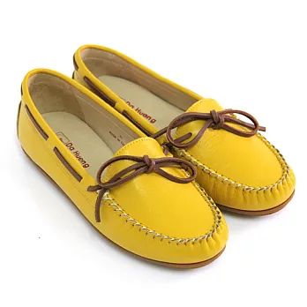 Green Phoenix全真皮綁帶蝴蝶結莫卡辛平底鞋36黃色