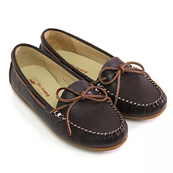 Green Phoenix全真皮綁帶蝴蝶結莫卡辛平底鞋35深咖