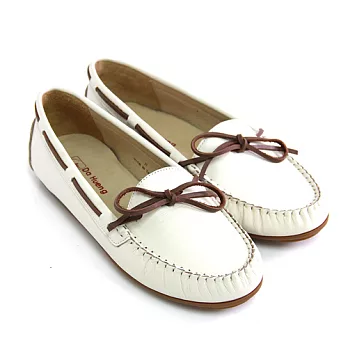 Green Phoenix全真皮綁帶蝴蝶結莫卡辛平底鞋35白色