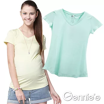 Gennie’s奇妮 小V領舒爽涼感紗春夏孕婦上衣-綠(G3703)M綠