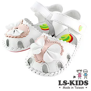 【LS-KIDS】手工精緻學步鞋-蕾絲抓皺蝴蝶結系列-優雅白13.5號