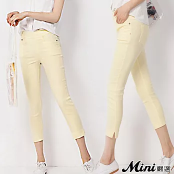 七分褲 梭織棉質打底修身鉛筆褲 四色-Mini嚴選-FREE(鵝黃)