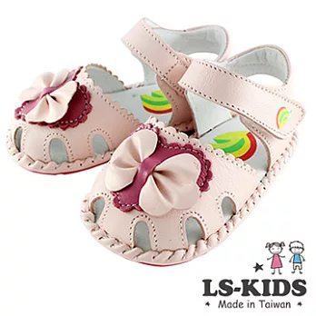 【LS-KIDS】手工精緻學步鞋-蕾絲抓皺蝴蝶結系列-可愛粉13號