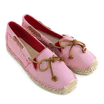 Green Phoenix海洋氣息雙色線條麻繩綁帶平底休閒懶人鞋35紅色