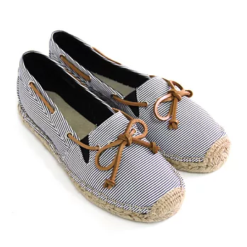 Green Phoenix海洋氣息雙色線條麻繩綁帶平底休閒懶人鞋35黑色