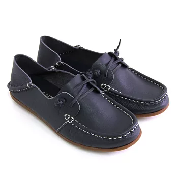 Green Phoenix RED ANT全真皮綁帶縫線平底兩穿休閒帆船鞋37藍色