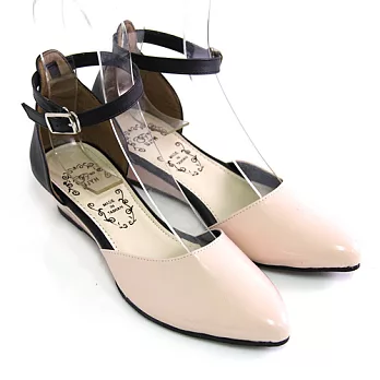 【Pretty】簡約輕熟尖頭楔型繫踝小坡跟涼鞋23粉紅