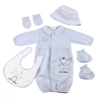 【愛的世界】格紋兔子圖案禮盒-台灣製-80水藍色