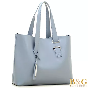 【B&G】義大利頂級牛皮銀光極簡托特包中包(城堡灰)