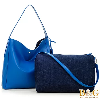 【B&G】義大利頂級牛皮銀光立型托特包中包(皇室藍)