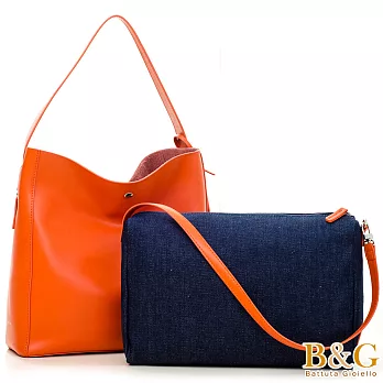 【B&G】義大利頂級牛皮銀光立型托特包中包(公主橘)